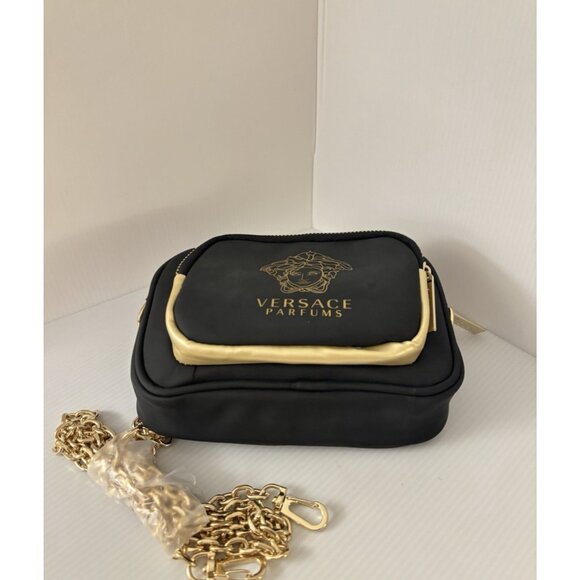 Versace Pouch Crossbody Bag Designer Purse Handbag Gold Medusa Logo Chain Strap - Picture 9 of 12